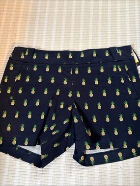 J. Crew Navy Pineapple Motif High-Waist Shorts